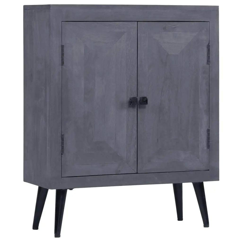Sideboard Grey Solid Mango Wood Cabinet Storage Retro Style Steel Legs