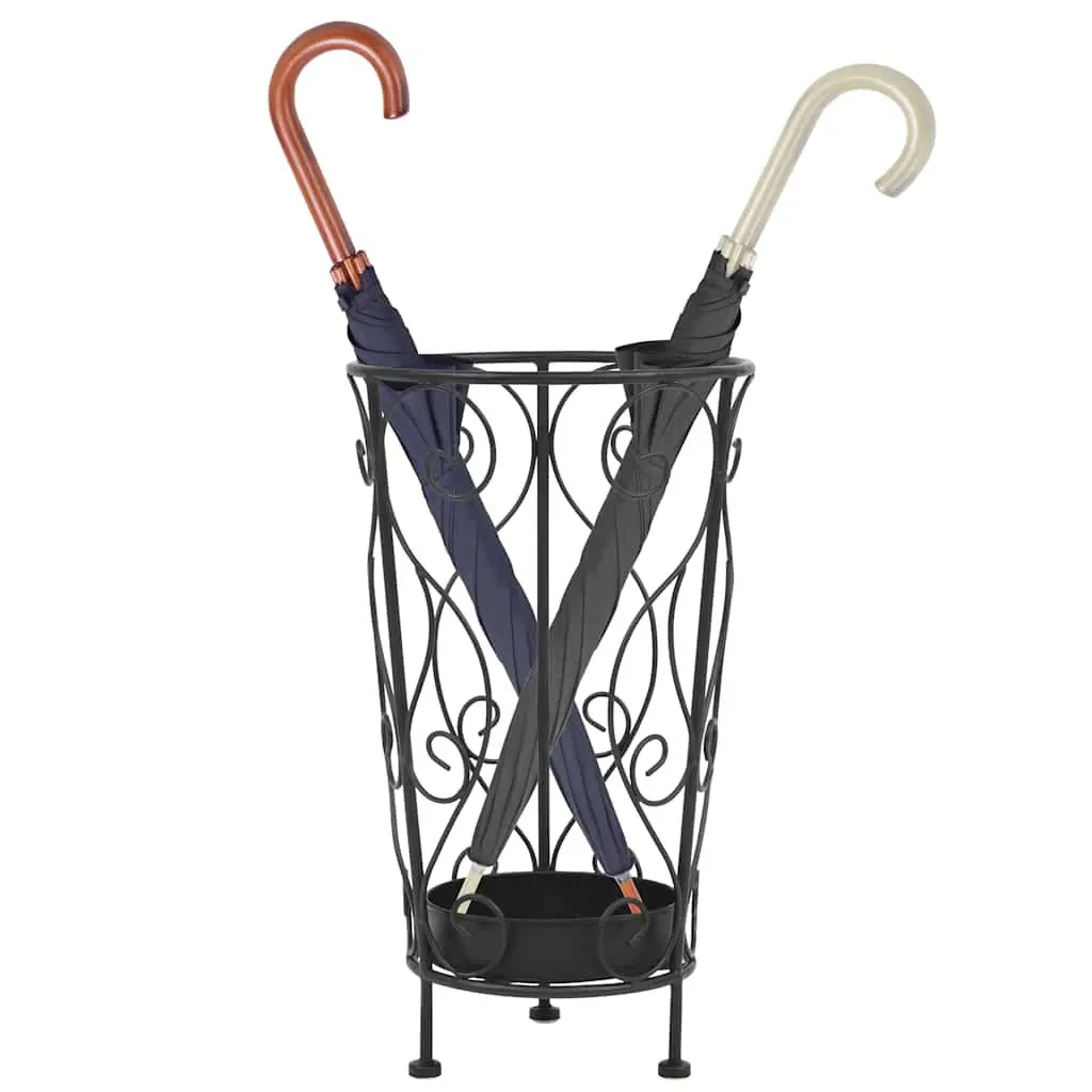Metal Umbrella Stand Vintage Style with Drip Tray Black