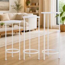 Vintage Nesting Plant Stands Set – 3 Piece White Design
