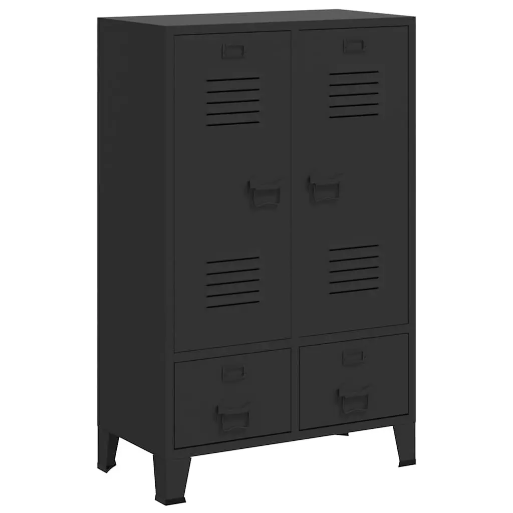 Industrial Metal Wardrobe Cabinet Black 2 Drawers 2 Adjustable Shelves