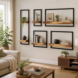 Enhance Your Space with 5-Piece Acacia Wood Shelf Set