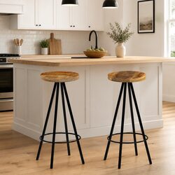 Enhance Your Space with 2 Rustic Mango Wood Bar Stools