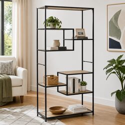 Bookcase Standing Shelf Solid Firwood Steel Frame Industrial Storage Display