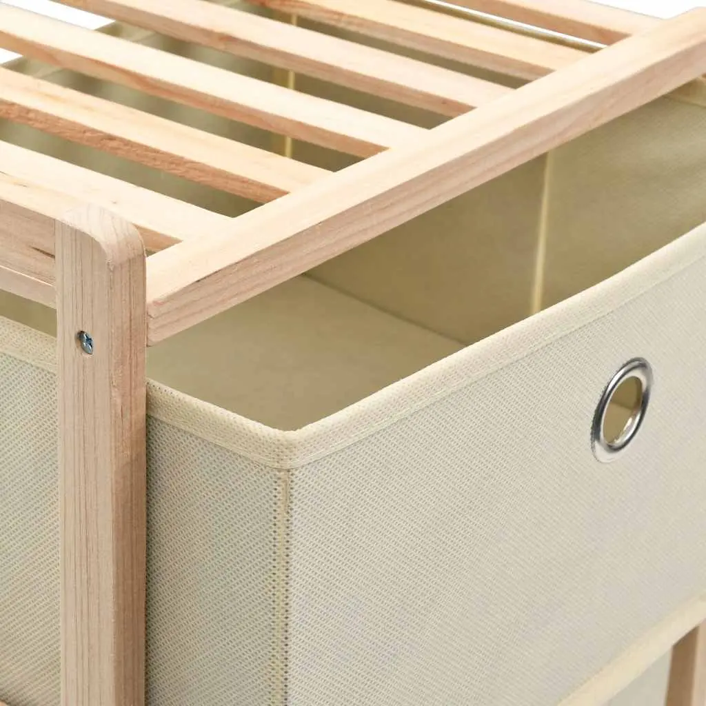 Storage Rack with 3 Fabric Baskets Lightweight Wooden Organizer Unit Beige