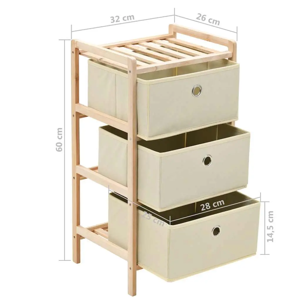 Storage Rack with 3 Fabric Baskets Lightweight Wooden Organizer Unit Beige