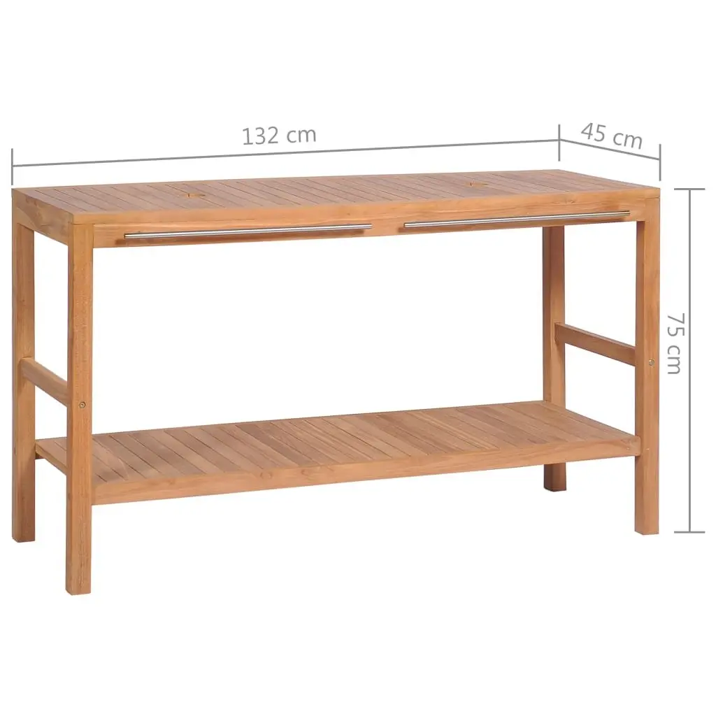 Bathroom Vanity Cabinet 132x45x75cm Solid Teak Storage with Drainage Holes and Towel Rails Brown