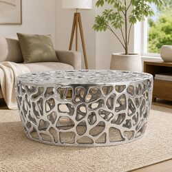 Coffee Table Cast Aluminium Silver 70x30cm Accent Side End Couch Table Decor