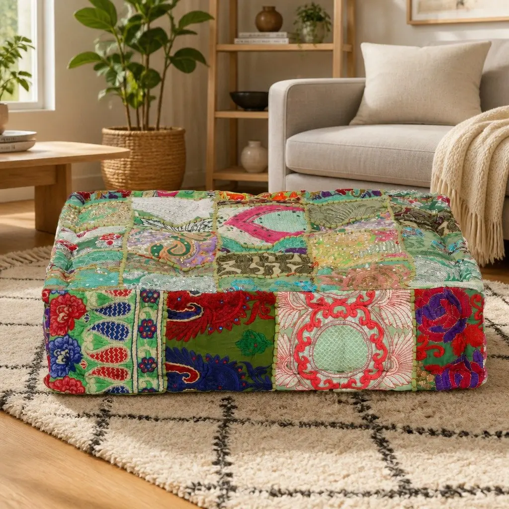 Patchwork Pouffe Square Handmade Foot Rest Stool Ottoman