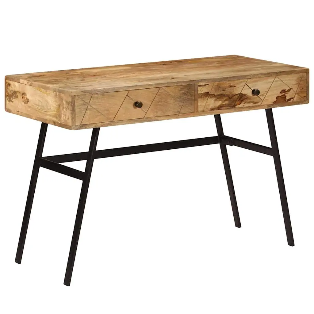 Writing Desk 110 x 50 cm Solid Mango Wood with 2 Drawers Industrial Steel Legs