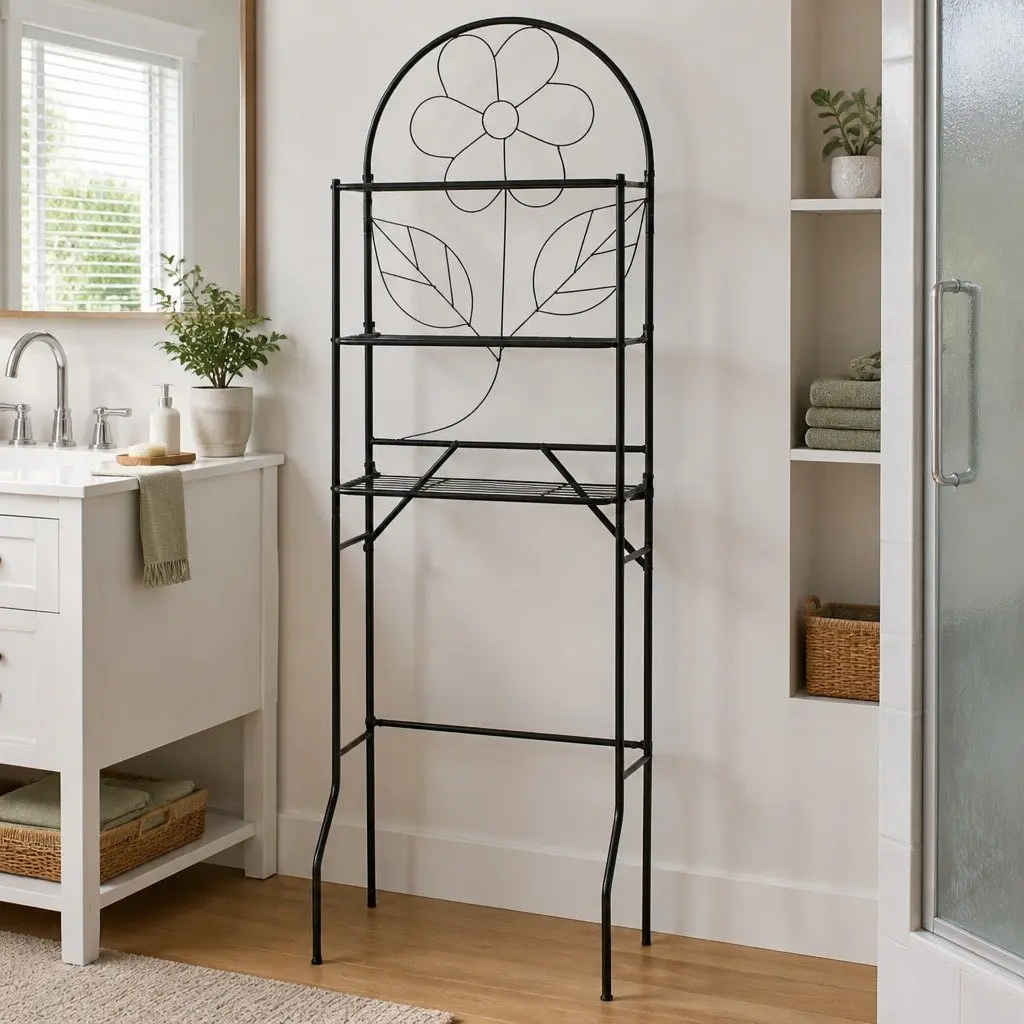 Bathroom Toilet Rack Organizer Steel Frame Black 60x33x174cm