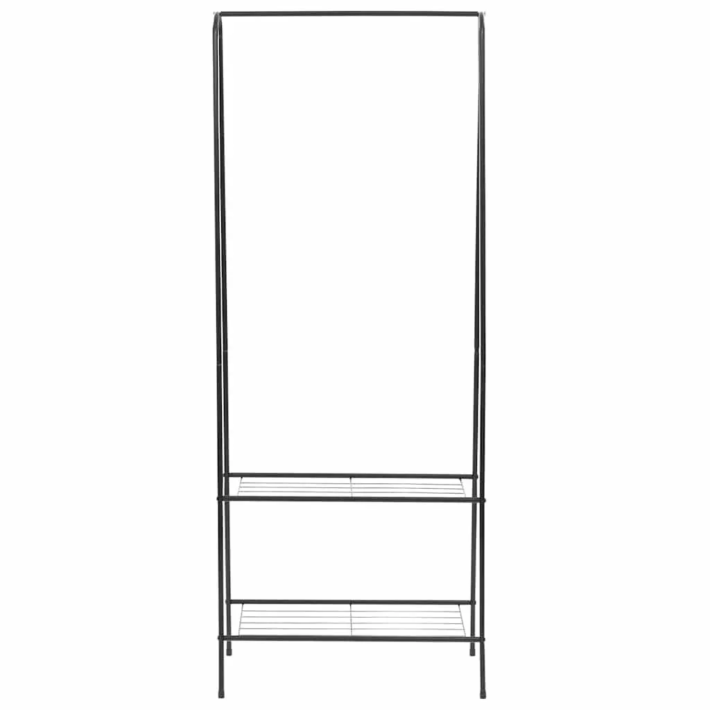 Clothes Rack Black Steel Frame with 2 Shelves for Bedroom Storage