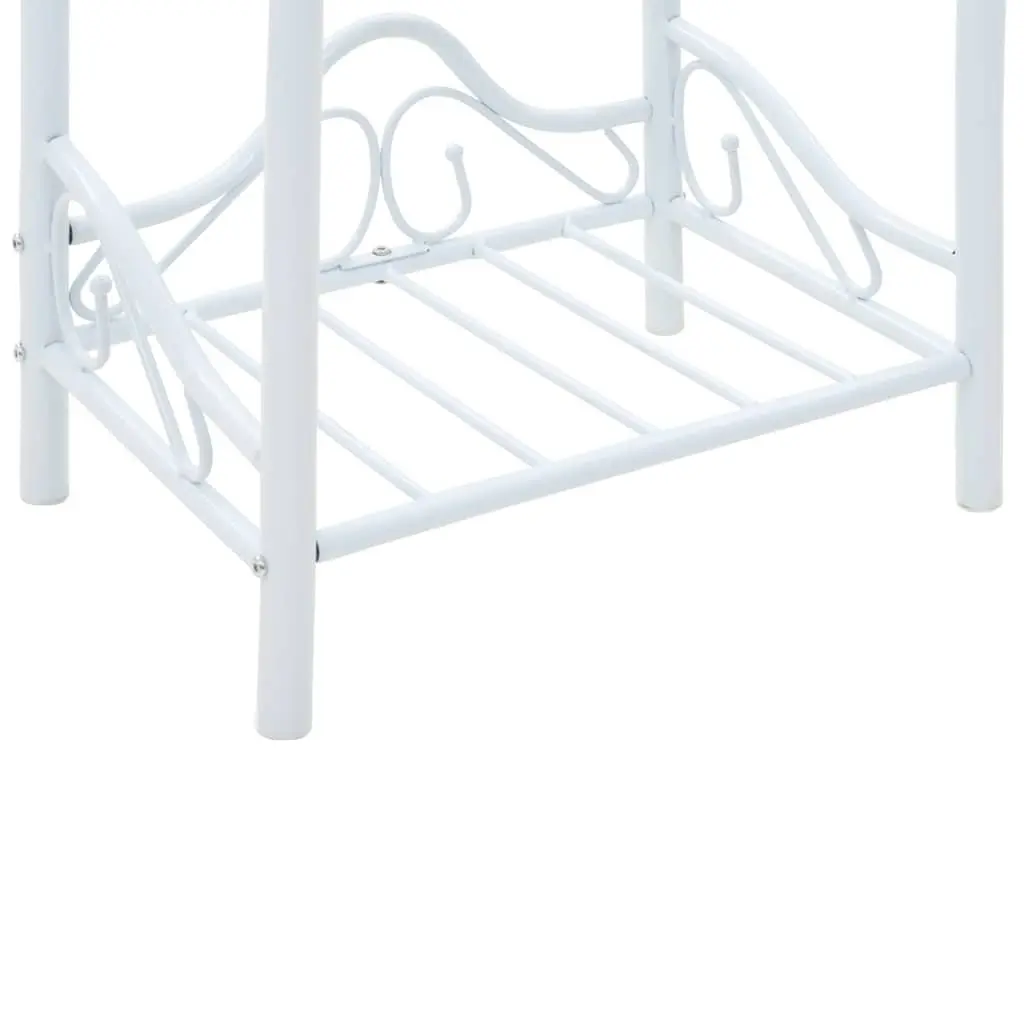 Steel Frame Nightstand White Tempered Glass 2 Tier Bedside Table with Curved Structure