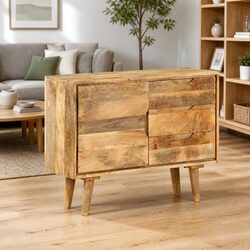 Sideboard Solid Mango Wood Brown Storage Cabinet Vintage Furniture 90x30x69cm