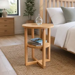 Solid Oak Wood Side Table 40x50 cm Bedside Accent End Table Shelf Brown