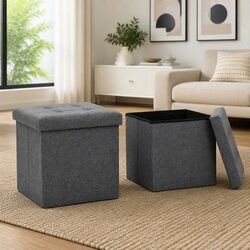 Stylish Grey Faux Linen Folding Storage Stools for Home