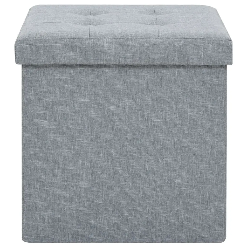 Folding Storage Stools 2 pcs Grey Faux Linen Upholstered Seat Removable Top