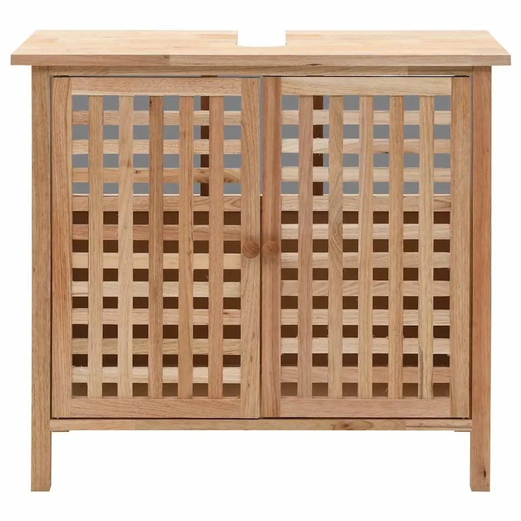 Bathroom Vanity Unit Sink Cabinet Storage Beige Solid Wood Two Door Washbasin