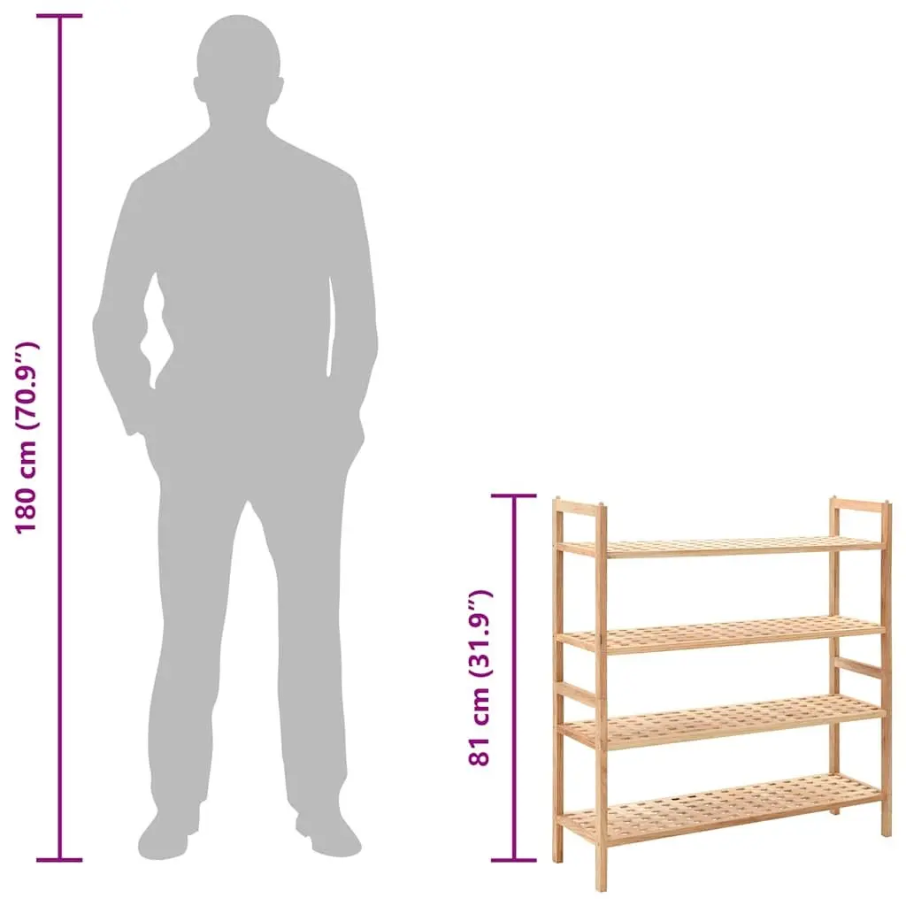 Shoe Rack 4 Shelves Walnut Wood Storage Organiser Latticed Platform