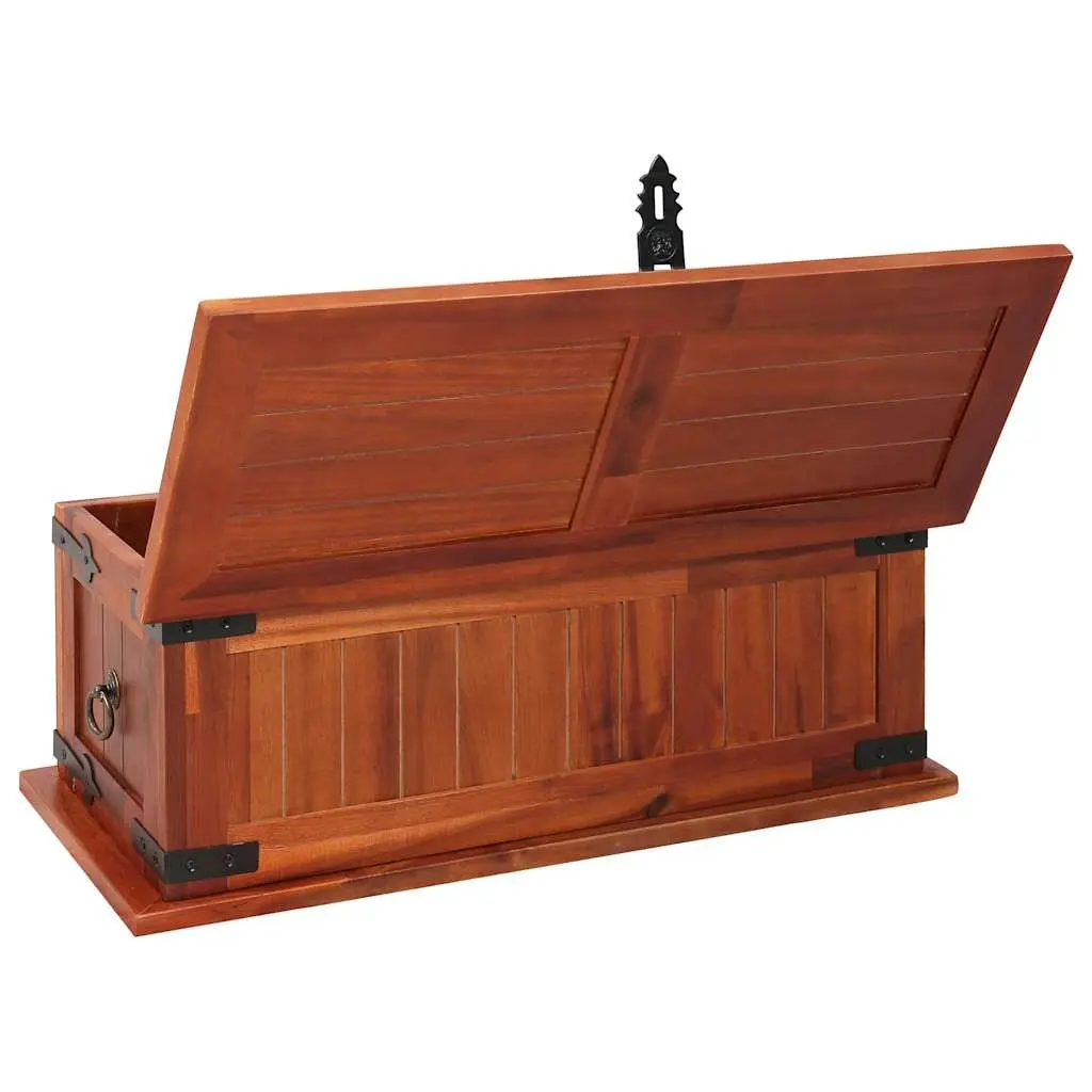 Storage Chest 60x25x22cm Solid Acacia Wood Handmade Brown Latch Closure Two Side Handles Flat Top