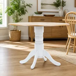 Dining Table White Brown 106cm Kitchen Solid Rubber Wood Modern Design Furniture
