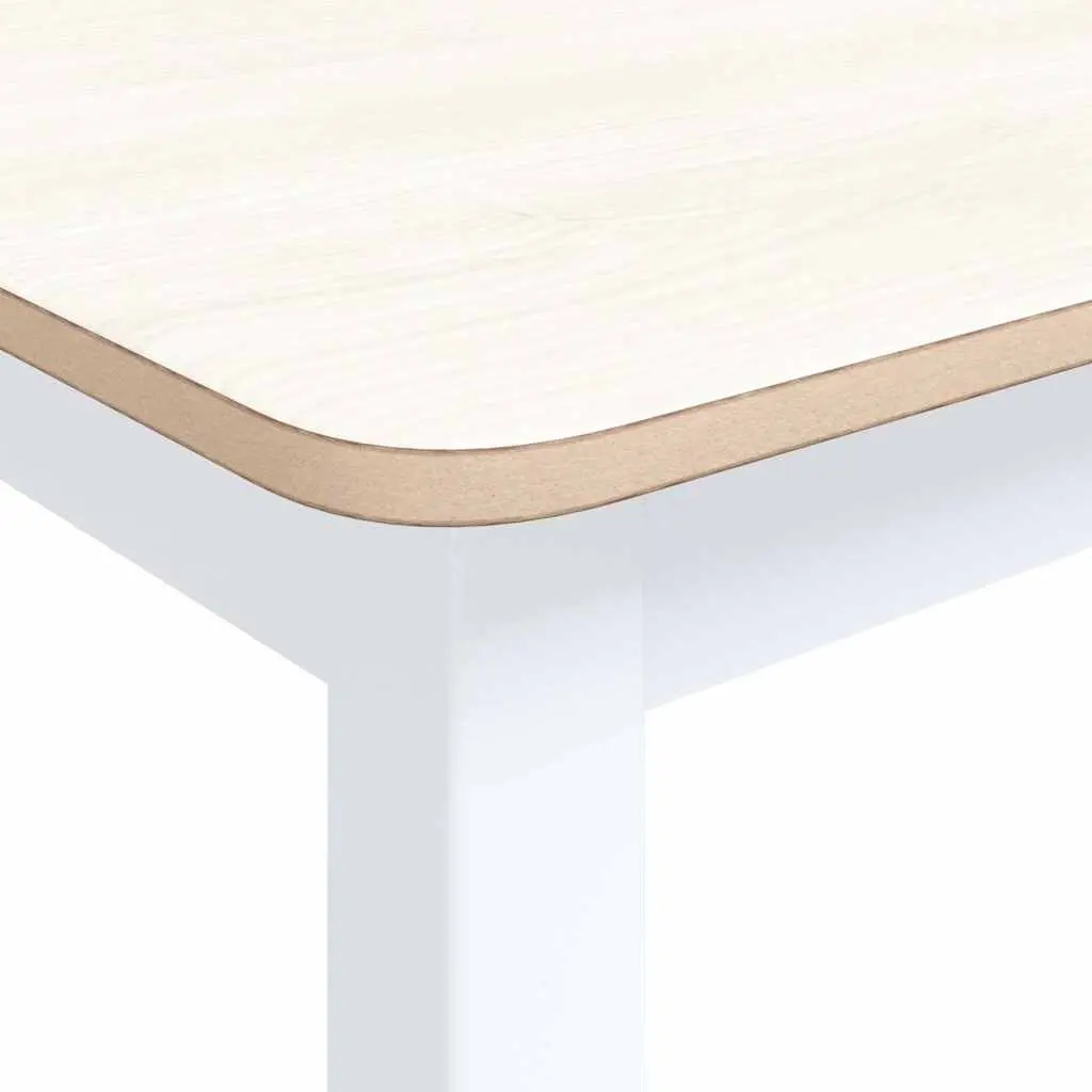 Dining Table 114x71x75cm Solid Rubber Wood White Brown Polished Surface
