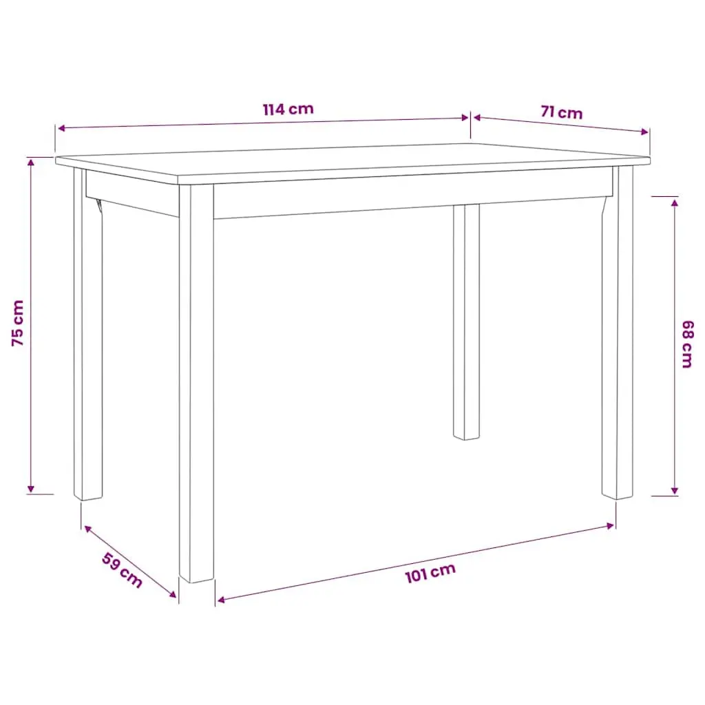 Dining Table 114x71x75 cm Solid Rubber Wood Black Kitchen Furniture