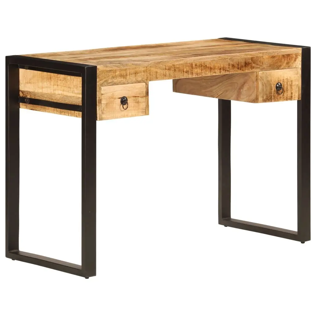 Solid Mango Wood Desk 110x50x77 cm with 2 Drawers Brown Office Computer Table