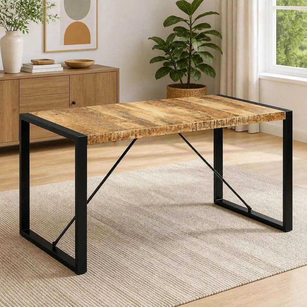 Dining Table 140x70x75cm Solid Mango Wood Industrial Style Kitchen Furniture Brown
