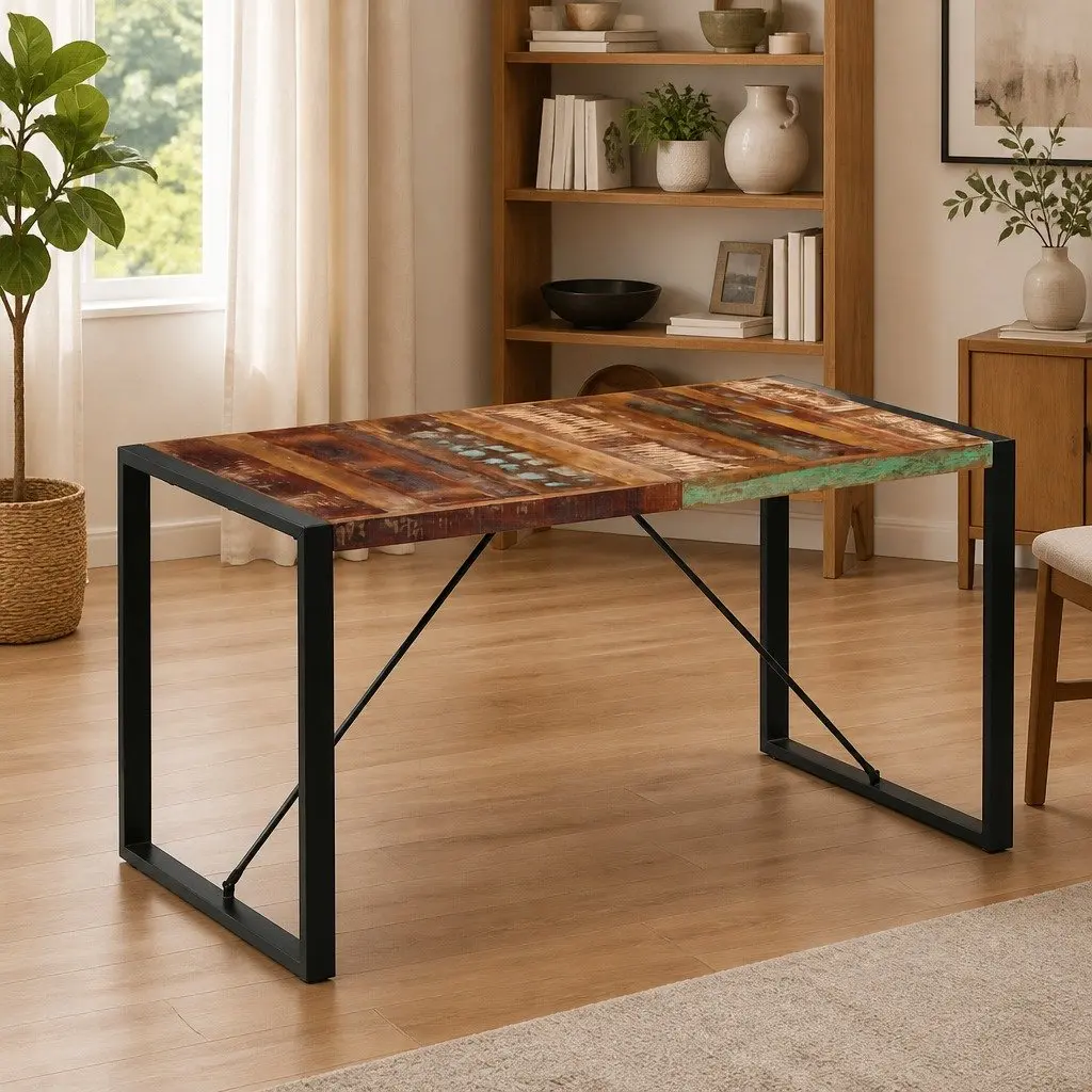 Dining Table 140x70x75 cm Solid Reclaimed Wood Handmade Rustic Kitchen Furniture