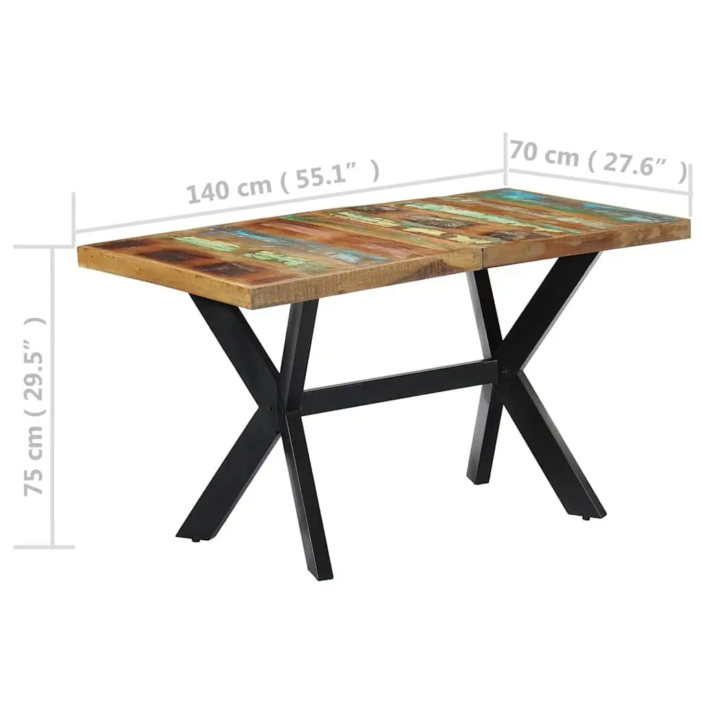 Dining Table 140x70x75 cm Solid Reclaimed Wood Steel Frame Industrial