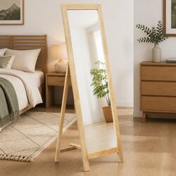 Freestanding Mirror Brown Solid Oak Wood Frame Bedroom Bathroom Hallway Decor