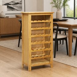 Elegant Brown Oak Wood Wine Cabinet with Storage Capacity