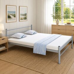 Stylish Grey Metal Queen Bed Frame for Modern Bedrooms