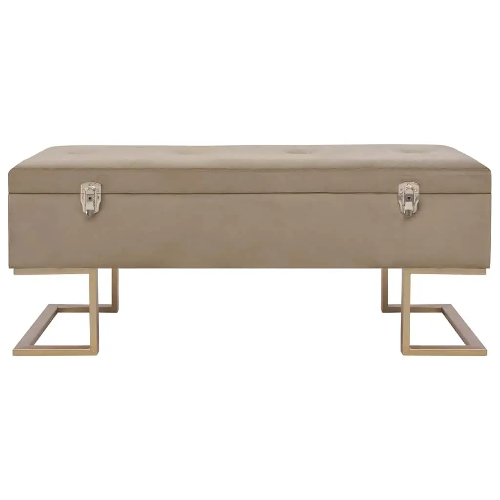 Storage Bench 105 cm Beige Velvet Upholstered with Interior Compartment and Iron Legs