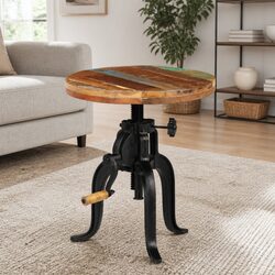 Adjustable Side Table 45-62cm Reclaimed Wood Cast Iron Legs Accent End Table
