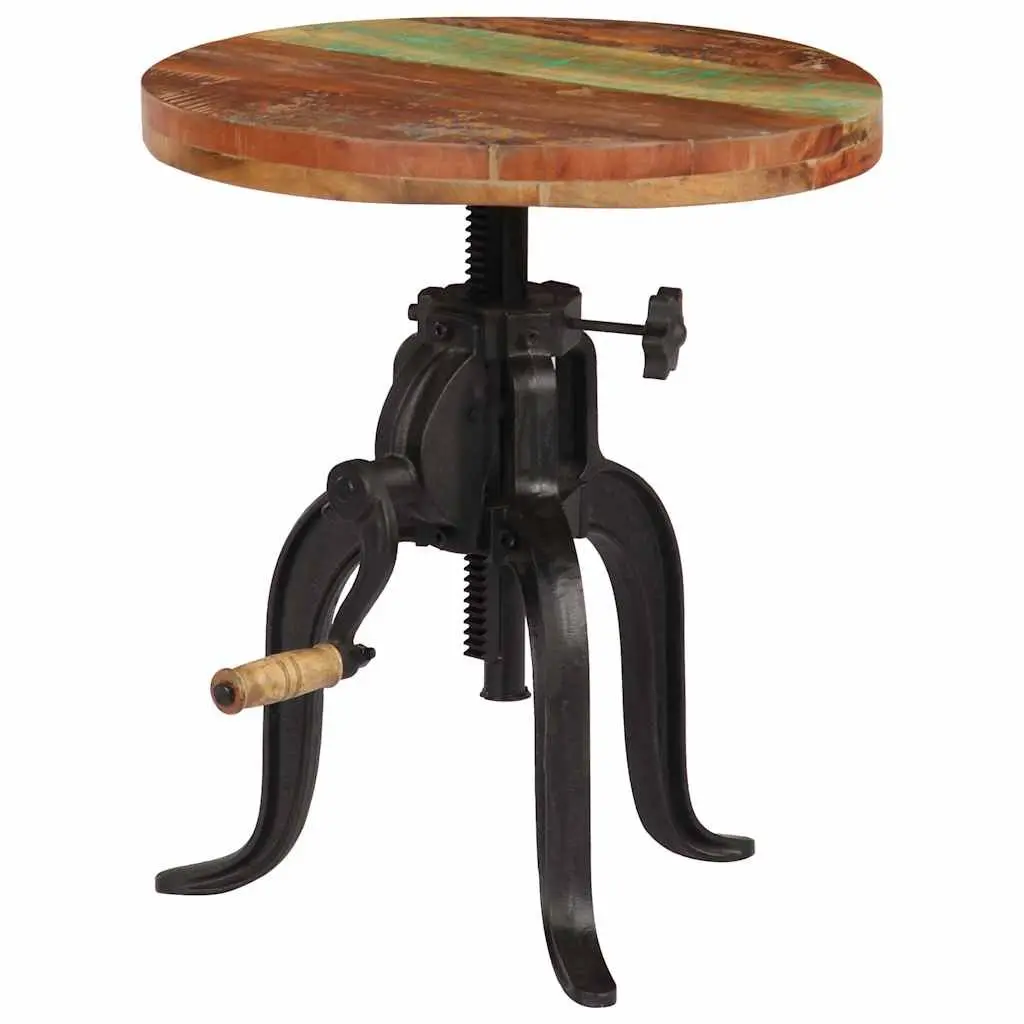 Adjustable Side Table 45-62cm Reclaimed Wood Cast Iron Legs Vintage Accent End Table