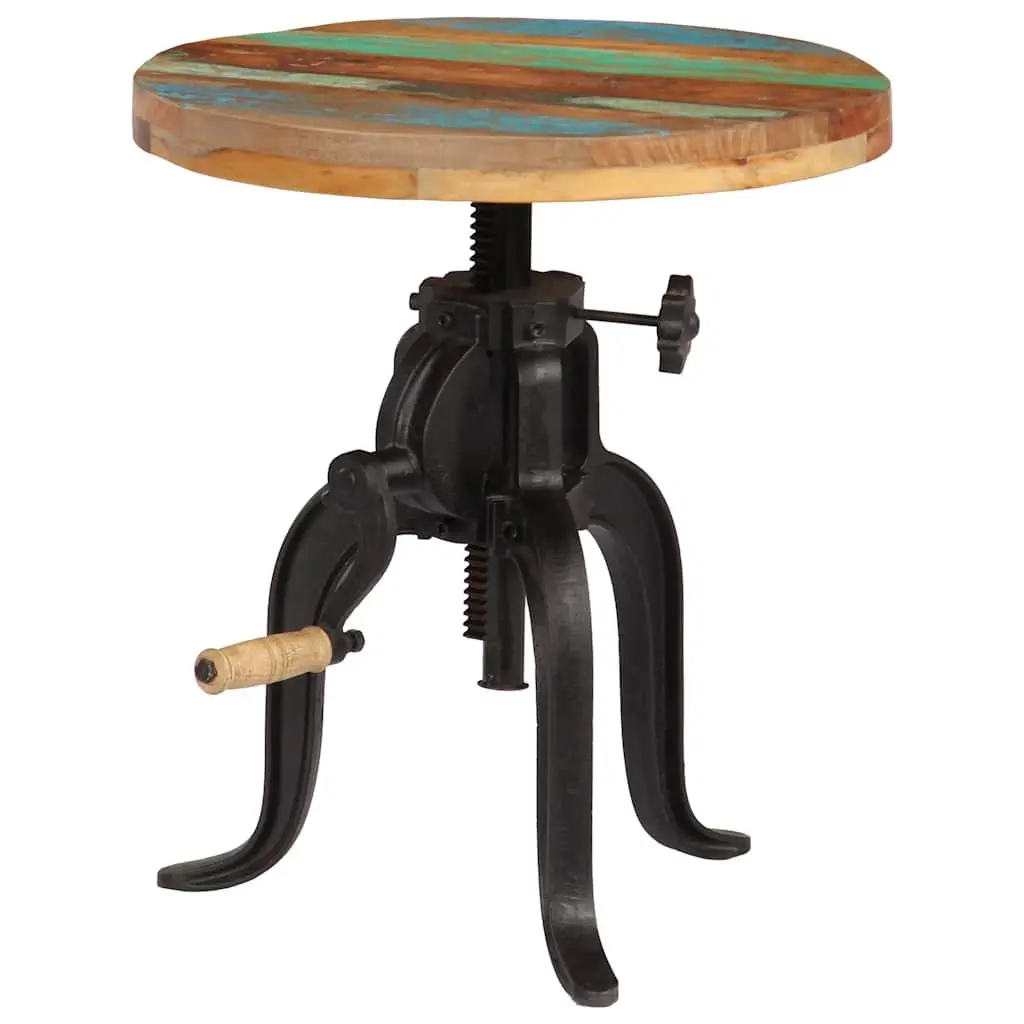 Adjustable Side Table 45-62cm Reclaimed Wood Cast Iron Legs Vintage Accent End Table