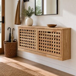 Wooden Shoe Storage Bench Brown Hallway Seating Organiser Lattice Design