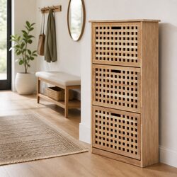 Brown Wooden Shoe Organizer Cabinet 55x20x104 cm