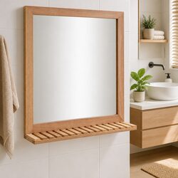 Bathroom Mirror 60x12x62 cm Solid Walnut Wood Frame Shelf Brown Home Decor