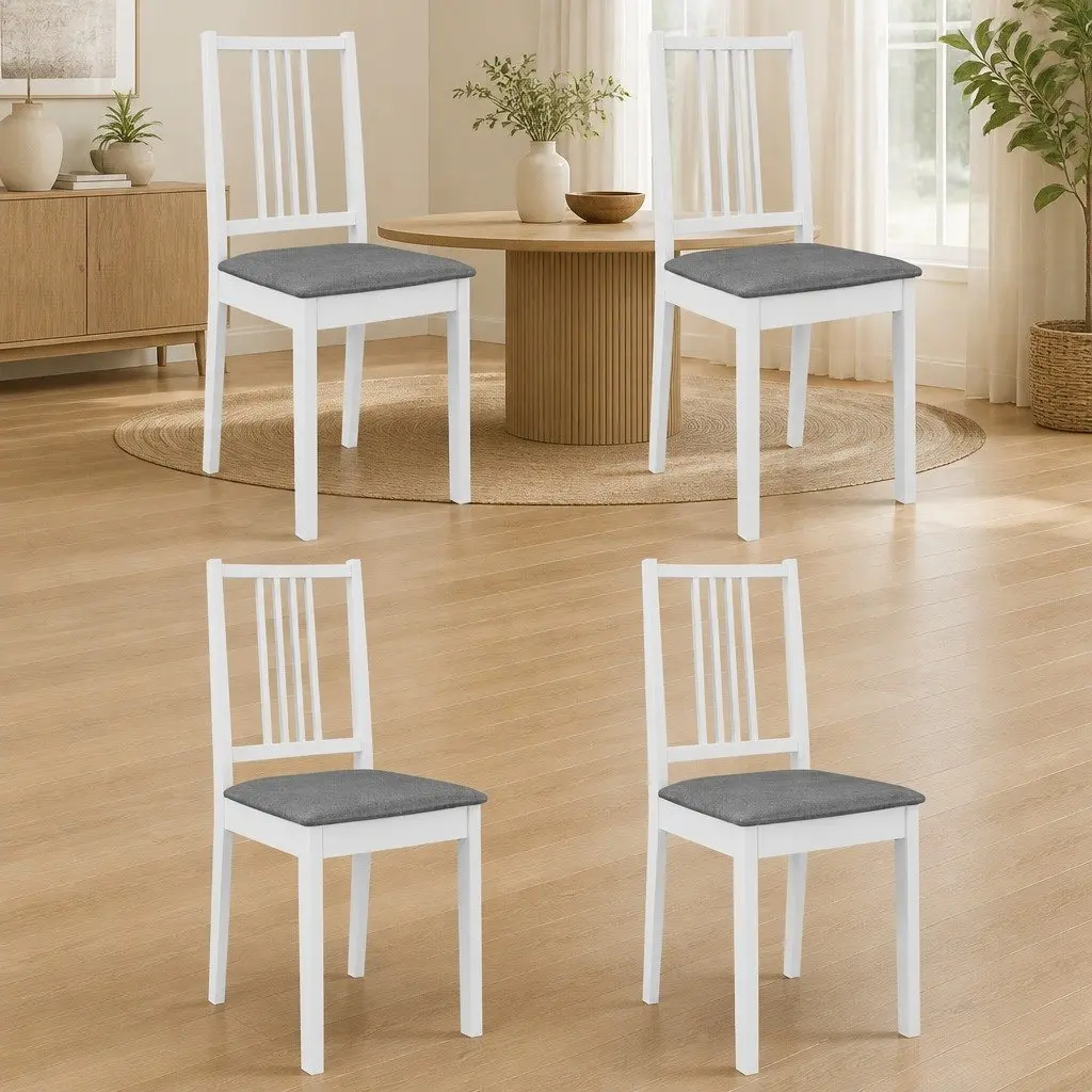 Dining Chairs 4 Piece White Solid Wood Cushioned Seating Set