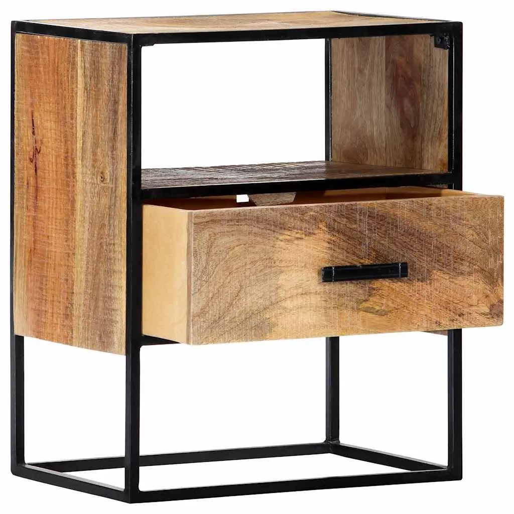 Bedside Table 40x30x50cm Solid Mango Wood with Steel Legs Brown