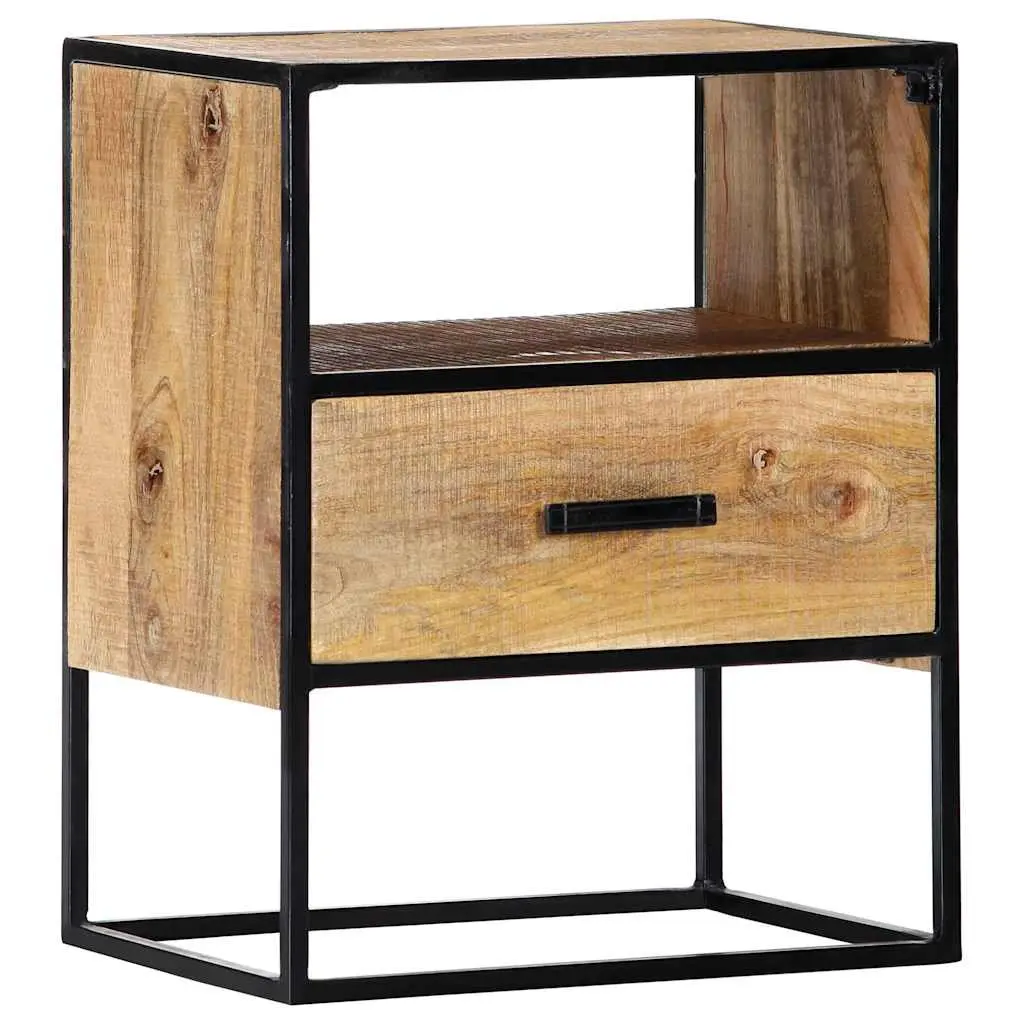 Bedside Table 40x30x50cm Solid Mango Wood with Steel Legs Brown