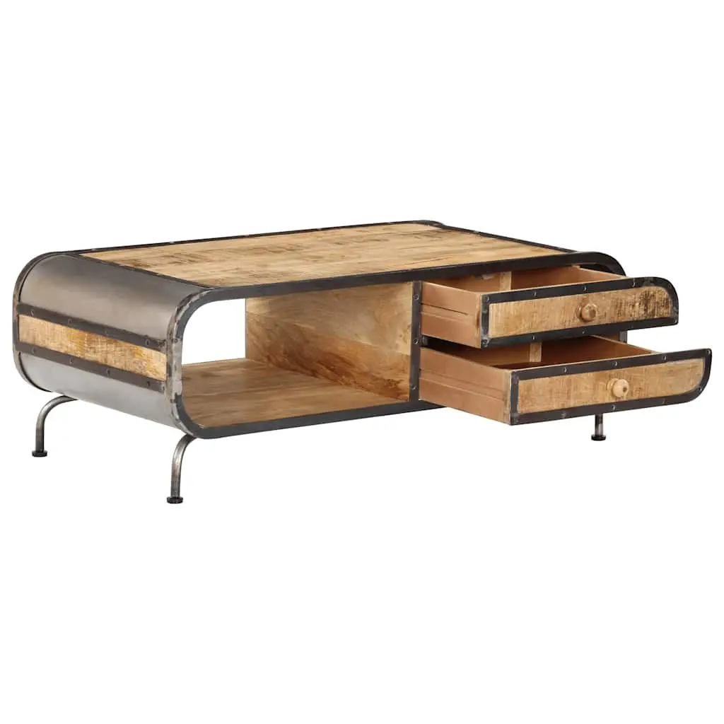 Coffee Table 100x50x35cm Solid Mango Wood Handmade with Storage Drawers