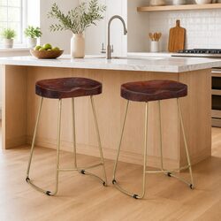 Elevate Your Kitchen with Vintage Mango Wood Bar Stools - Set of 2