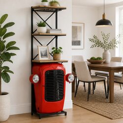 Charming Solid Mango Wood Tractor Wine Cabinet with Shelves