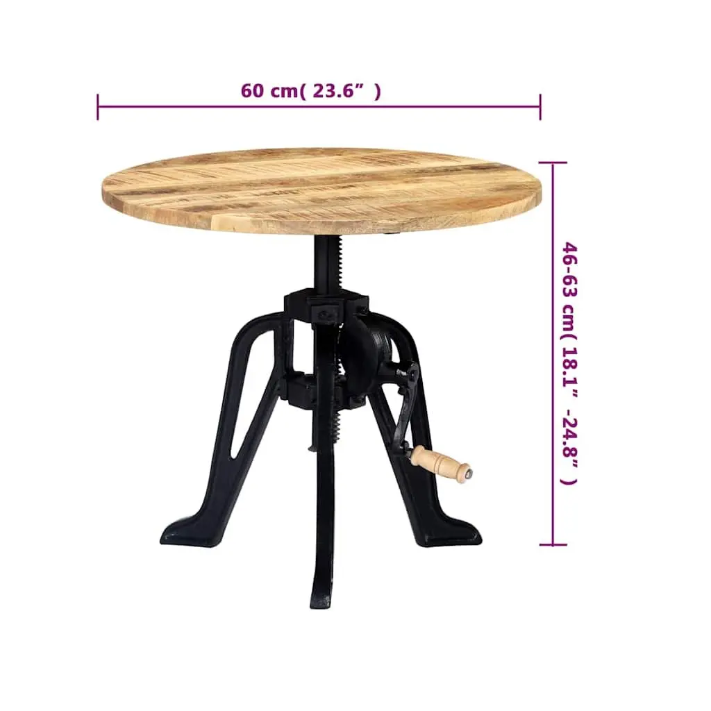 End Table Adjustable Height 46-63cm Solid Mango Wood Cast Iron Base Side Table