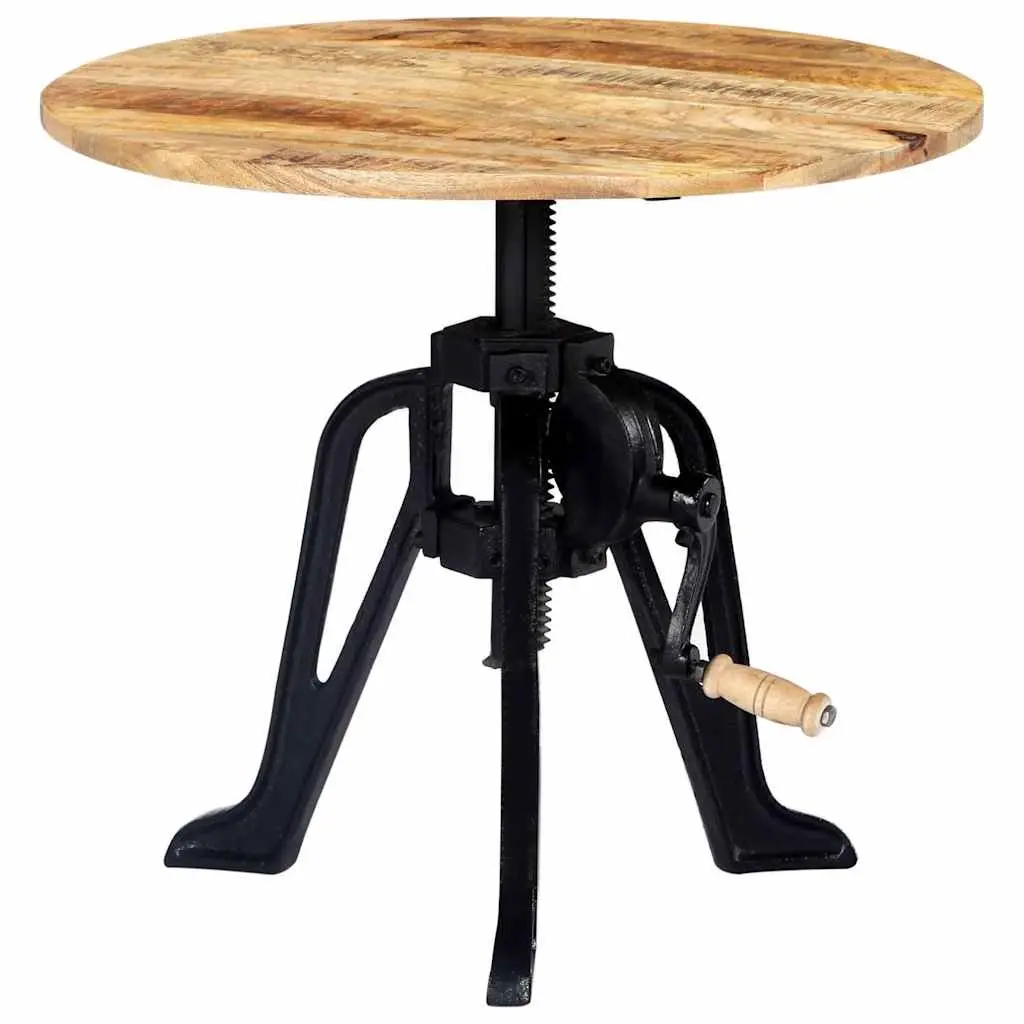 End Table Adjustable Height 46-63cm Solid Mango Wood Cast Iron Base Side Table