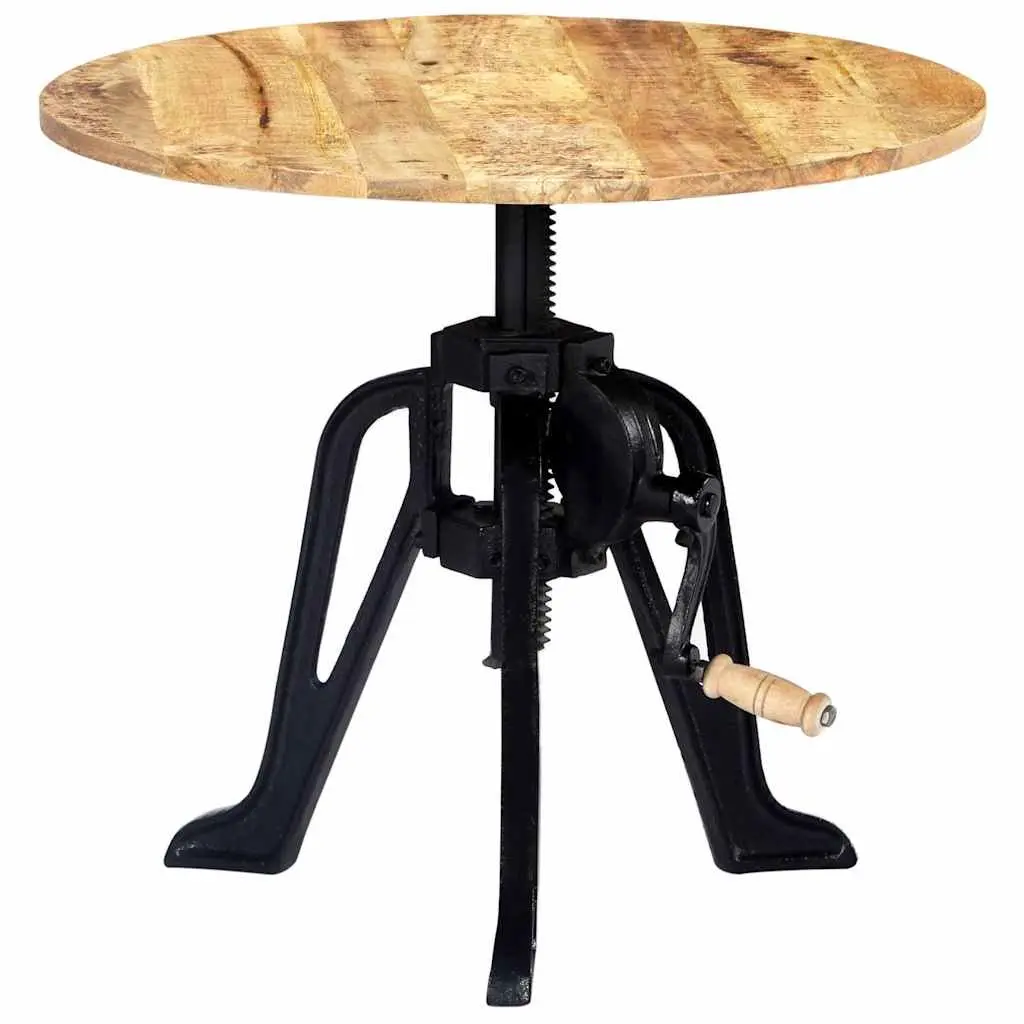 End Table Adjustable Height 46-63cm Solid Mango Wood Cast Iron Base Side Table