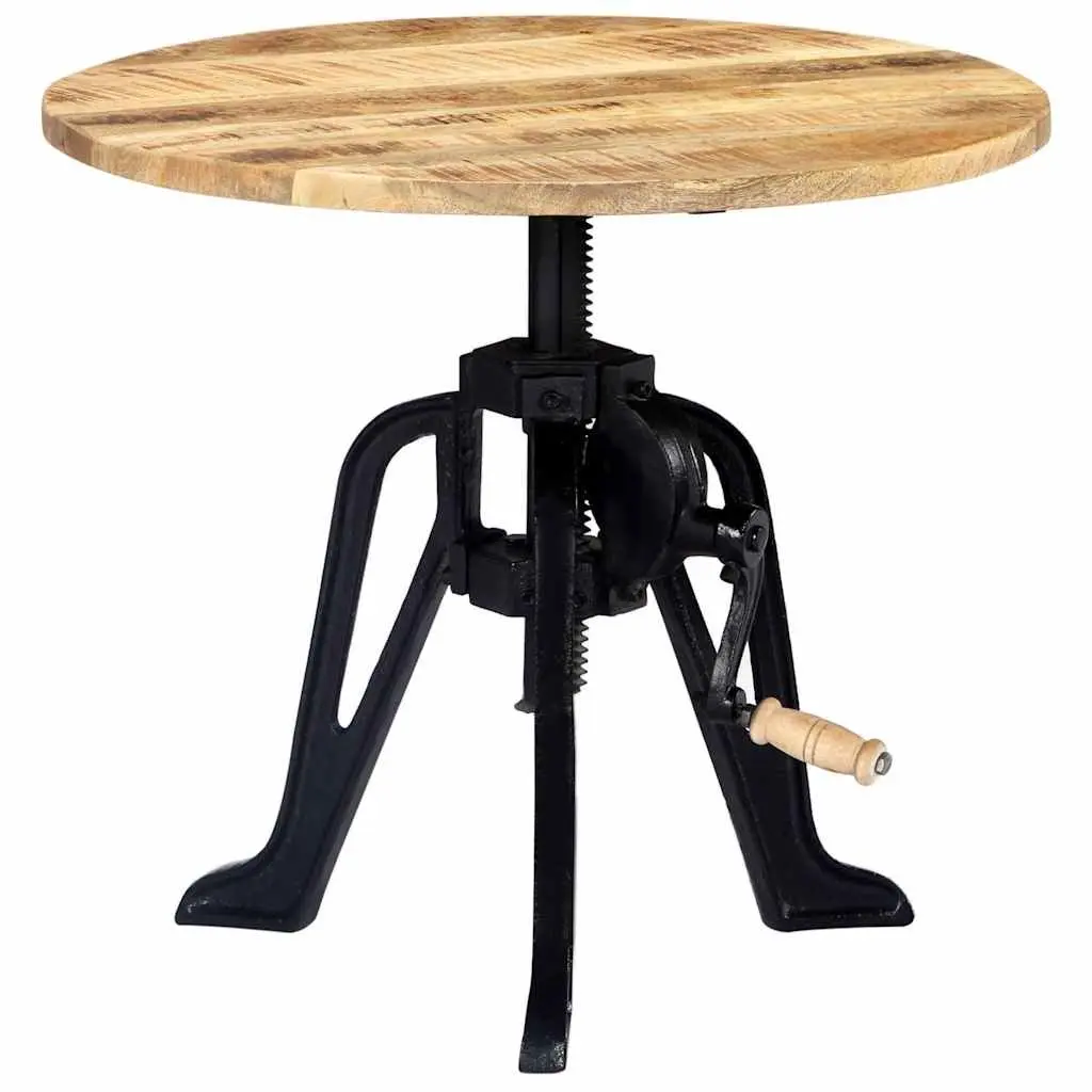 End Table Adjustable Height 46-63cm Solid Mango Wood Cast Iron Base Side Table